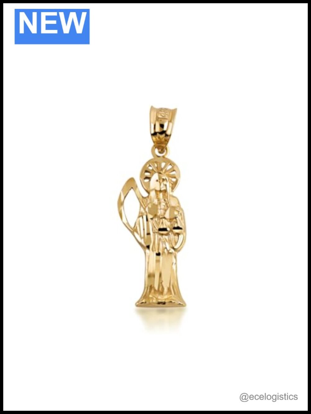 Solid Gold Santa Muerte Pendant Necklace 10K Religious Charm